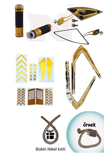 GMS CG Çita Modifiye Gold Şerit Sticker Seti Full + Üçgen Gold Ayna + Gold Elcik Seti SRNMOTOR