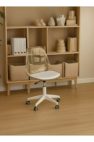 Taimi 1-Piece Adjustable Swivel 360° Armless Desk Chair w/ wheels, Brown- 77-87H x 43-53SH x 54D x 48SW cm