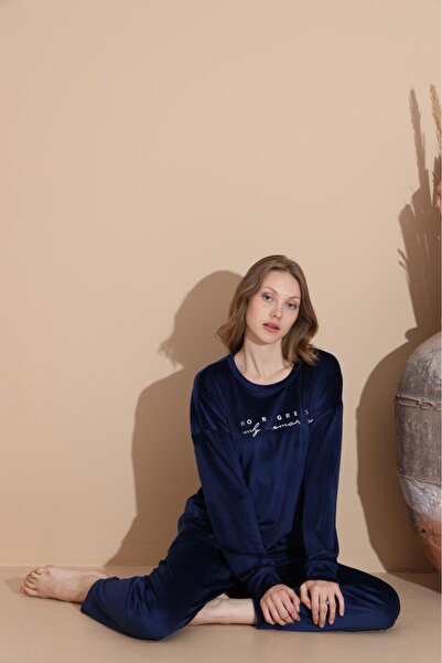 Lukitus Βελούδινο μακρυμάνικο γυναικείο σετ πιτζάμες