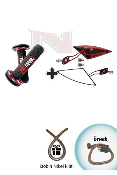 GMS Cg Cup Motosiklet Modifiye Kırmızı Üçgen Yarasa Ayna+Protaper Elcik Seti(Hdiye bobin kılıf)