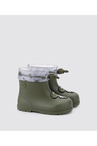 IGOR Cc336-042 Mendi Dino Borrego Khaki Boys' Rain Boots with Fur Inside