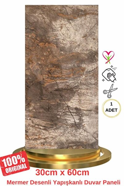 Renkli Duvarlar Shiny Naturel Mermer Desenli 60x30cm Yapışkanlı Mutfak Banyo Kaplama Duvar Paneli Kağıdı TX-041