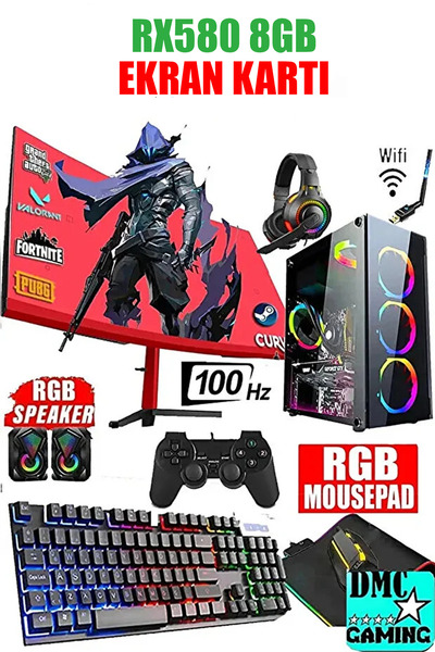 Dmc N132x (PUBG,GTA 5) I7 2600 16gb RAM,500GB HDD,256GB SSD,8GB RX580,24''Oyuncu Masaüstü Bilgisayar