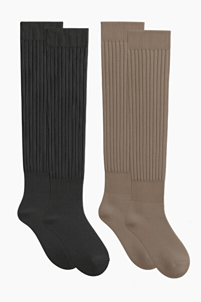 EFFE 2 Pieces of Basic Thick Cotton Blend Over-The-Knee Socks