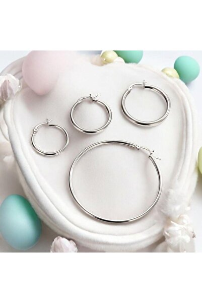 Marchen Collection Kadın Gümüş Yuvarlak Halkalı Kancalı Küpe 4'lü