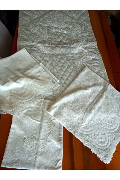 yörük tuhafiye Velvet Prayer Rug Set Estelica Ottoman, Bride and Groom Prayer Rug Set Cream Color