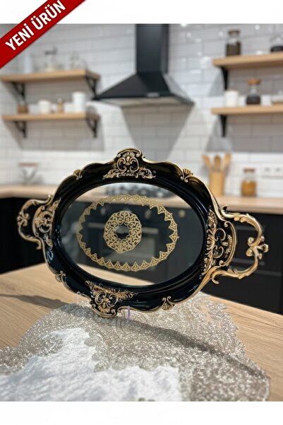 zaTen Pazar BLANCA GOLD - SİYAH DETAYLI VARAKLI AKRİLİK TEPSİ 52x27