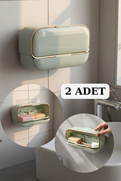 Myend 2 Adet Dekoratif Yeni Nesil Çift Bölmeli Sabunluk Seti, Yapışabilen Kap...