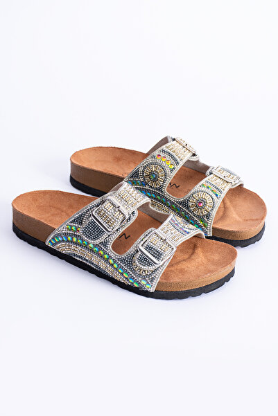 Polomia Comfort Bloom Γυναικεία Ορθοπεδική Σόλα Eva Καθημερινές Παντόφλες Διπλή Ζώνη Πόρπη με Διαμάντι Κεντημένη