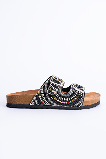 Polomia Comfort Sahra, papuci de zi cu zi, cu talpă Eva anatomică, cu piatră de confort, brodate cu diamante, cu cataramă cu bandă dublă