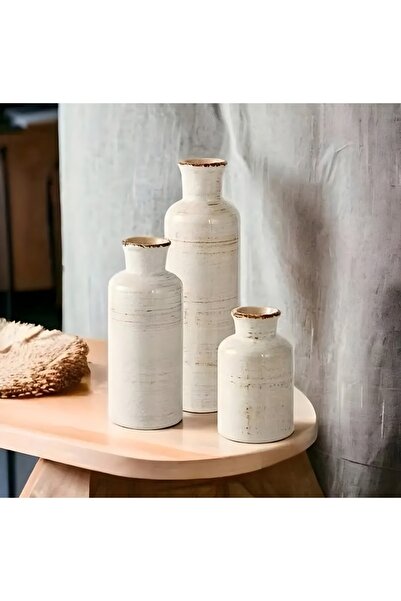 Felis Arte Brown Line Ceramic 3-Piece Vase Set, Retro, Bohemian, Minimalist, Decorative