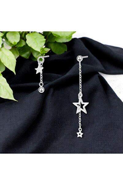 Marchen Collection Kadınlar İçin Asimetrik Zincirli Sallantılı Yıldız Gümüş R...