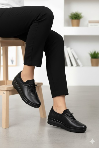 fort Safir 1282 Siyah Ortopedik Anne Ayakkabısı Klasik Ayakkabı Kadın Günlük Ayakkabı