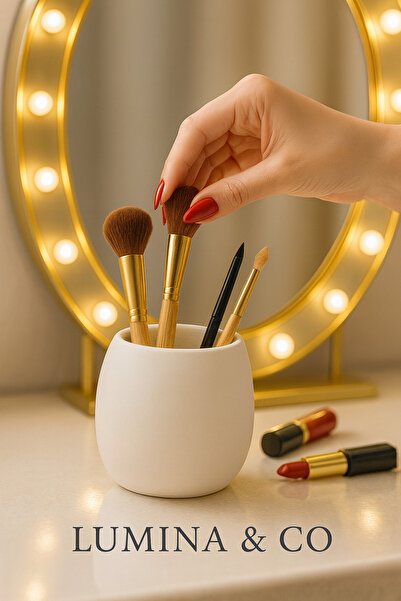 LUMİNA Beton Beyaz Diş Fırçalık – Minimalist Banyo Aksesuarı