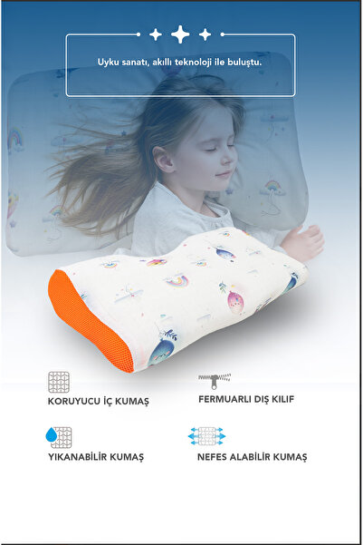 PUFYMAX Visco ortopedik çocuk yastığı,boyun destekli delikli hava kanallı Vis...