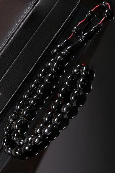 TESBİHKENTİ Special Casting Material Master Craftsmanship Black Crimped Amber Prayer Beads