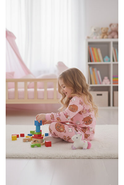 Arya Nisa Kids 100% Cotton Sha Fleece-Lined Jumpsuit with Cat Figure for Girls