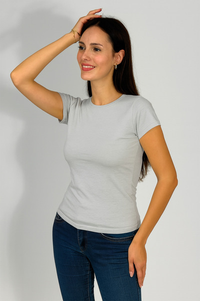 Betimoda Women's Short Sleeve Crew Neck Body Light Gray