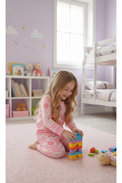 Arya Nisa Kids Girls' Rabbit Printed 100% Cotton Fleece-Lined Pink Pajama Set