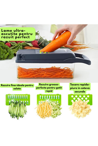 Nubiqo Tocator Legume Nubiqo®, 14 in 1 Multifunctional, Feliator, Razatoare, Julienne, Lame Inox, Accesorii