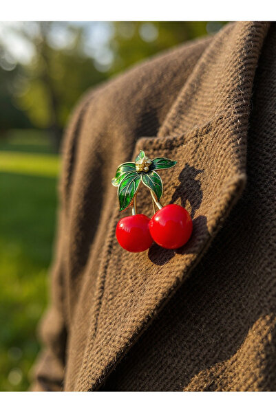 AGAPI Kiraz Desenli Kadın Broş Paslanmaz Broş