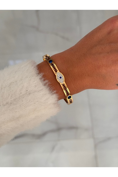 HERCY Göz Detaylı Zirkon Taşlı Ithal Paslanmaz Çelik Kelepçe Bileklik