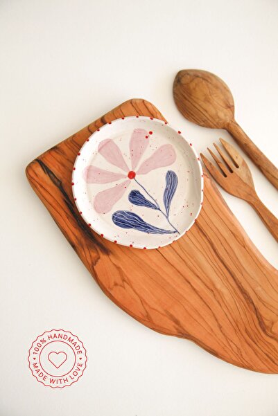 his ceramic El Yapımı Flora Çiçek Desen Seramik Kirli Kaşık Altlıgı, Kaşık Ke...