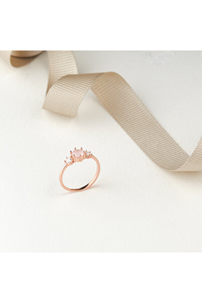 Siset Gümüş 925 Ayar Pembe Kuvars Taşlı Gümüş Yüzük