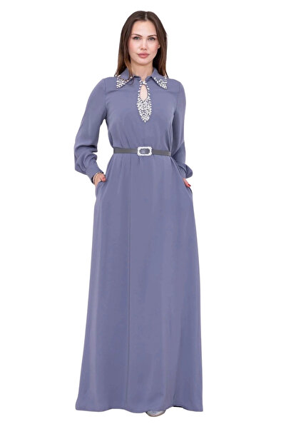 lodmela Комір оброблений, зручний крій, сукня 1013-сірий