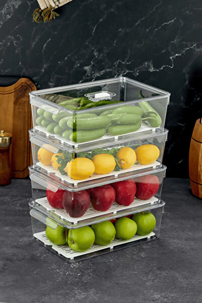 MİHEL Gloss AirControl 4'lü XL Süzgeçli Havalandırmalı Kapaklı Buzdolabı & Dolap İçi Düzenleyici Organizer