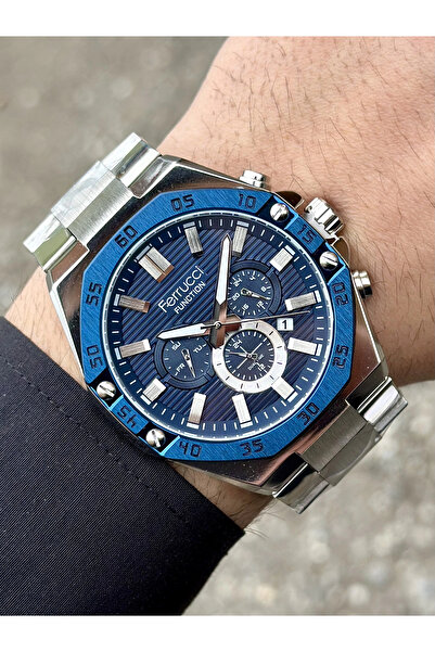 Ferrucci Gümüş Renk Çelik Kordon Lacivert Kadran Erkek Kol Saati