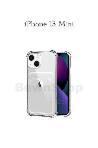 bewn iPhone 13 Mini Uyumlu Kartlıklı Cüzdan Şeffaf Kenar Korumalı Köşeleri Ta...