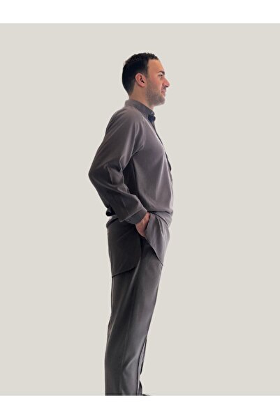 Beratnur Men's Hajj and Umrah Clothing Double Layer Top and Bottom Afghan Suit Gray
