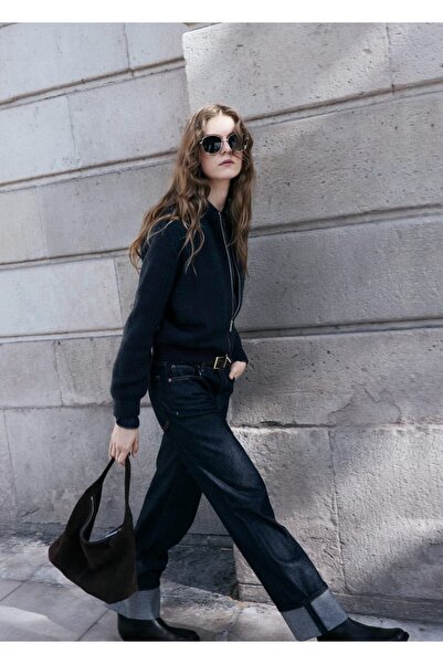 MANGO Woman Kareli fermuarlı hırka