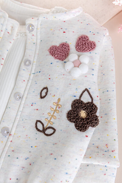 Babymod Baby Girl Cardigan Three Thread Raised Flower Embroidered 100% Cotton 3-Piece Set