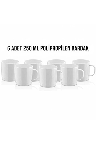 GastroPlast 6 Adet 250 ml Beyaz Polipropilen Plastik Çay - Kahve Kupası ( Ult...