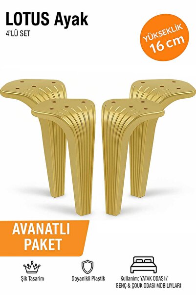 İMT AKSESUAR Lotus 16 cm Altın (4 Adet) Koltuk Yatak Odası Tv Ünitesi Konsol ...
