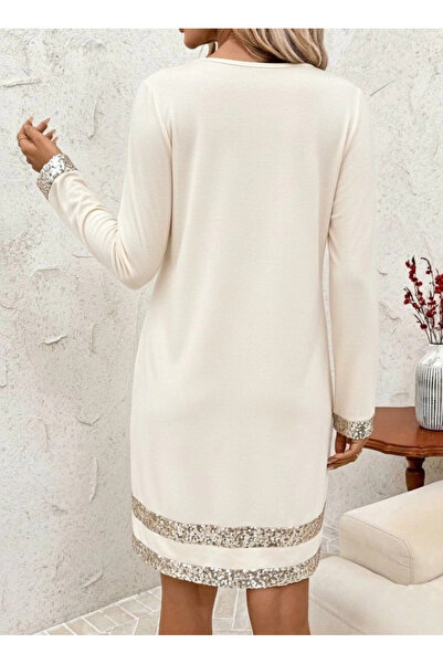 Butik Women's long sleeve crew neck mini crepe dress