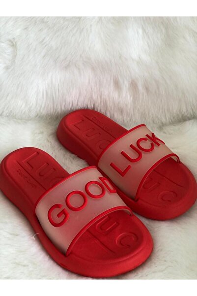 GEZER Summer Women's Red Lock Patterned Soft Sole Lightweight Women's Slippers