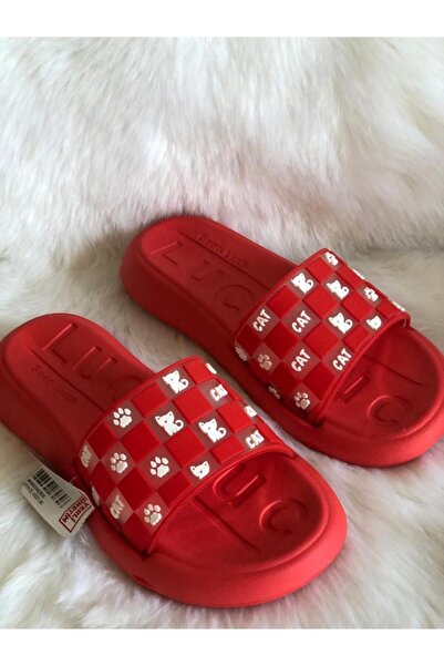 GEZER Summer Women's Red Cat and Paw Patterned Soft Sole Lightweight Women's Slippers