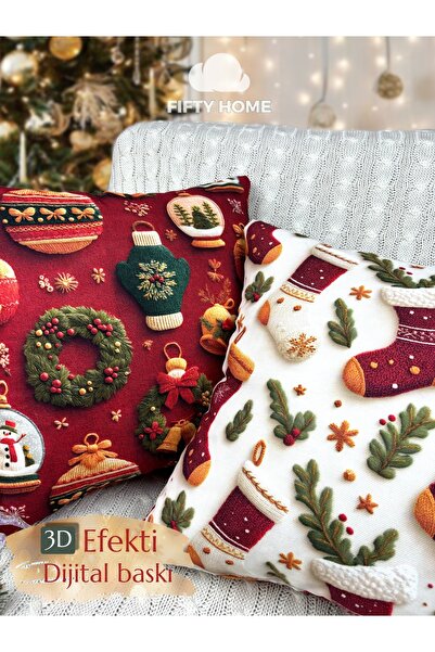 2 X PILLOW CASES 43x43 cm Digital Printing Christmas New Year Christmas Concept New Year Christmas