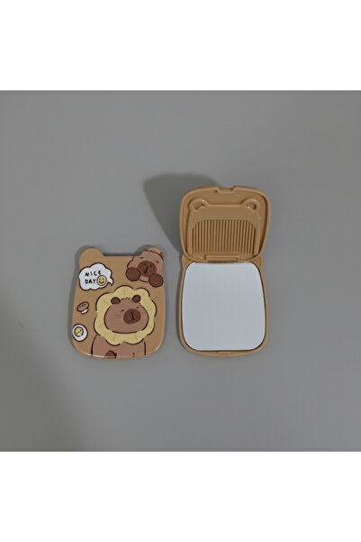 Puffly Hediyelik Capybara (Kapibara) Taraklı Ayna Cep Aynası Makyaj Aynası Sevgiliye Arkadaşa Doğum günü hediyesi