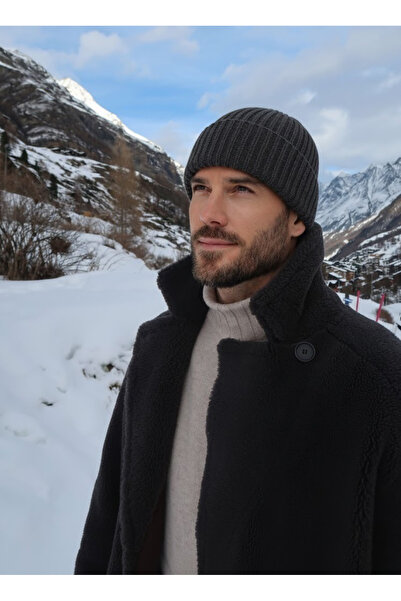 OnMyHead Anthracite Color Folded Knitwear Beanie