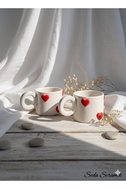 seda seramik 2 Pieces Handmade Heart Coffee Cup Mug Cup 200 Ml.