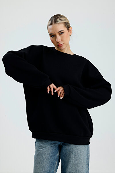 BAİA COLLECTION Black Crew Neck Basic Sweatshirt