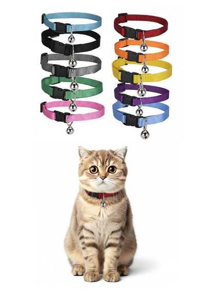 rianka Cat Collar with Bell - Soft Textured Neck Collar with Adjustable Safety Buckle