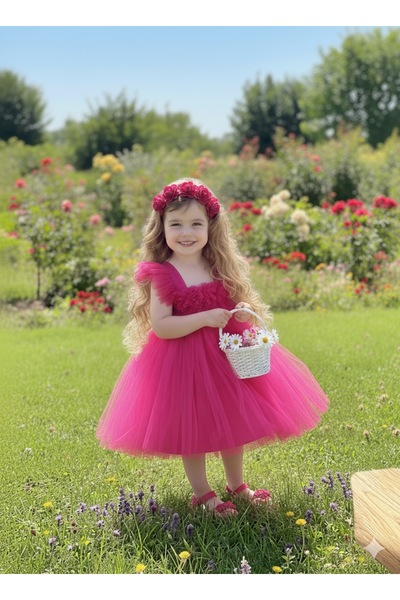 TREND NATURAL Kız Çocuk Tül Abiye Elbise Özel Gün Parti Doğum Günü (6 Ay 1 Yaş 2 Yaş 3 Yaş 4 Yaş)