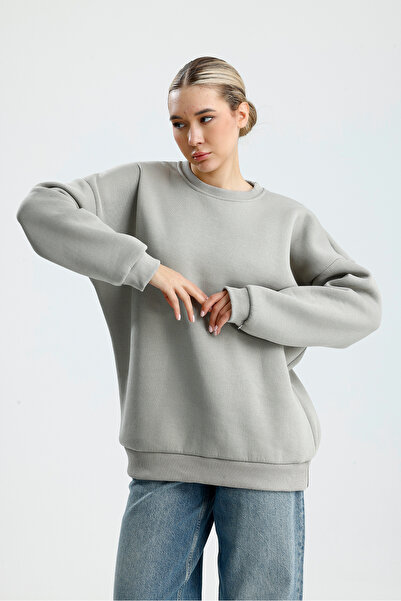 BAİA COLLECTION Gray Crew Neck Basic Sweatshirt