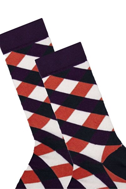 Bross Men's Plaid Pattern Single Sock Orange