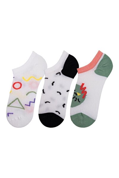 Bross Women's Graphic Patterned 3-Piece Sneaker Socks